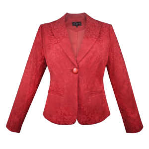 Saco Brocado Floral con Detalles de Pedrería Rojo Coral