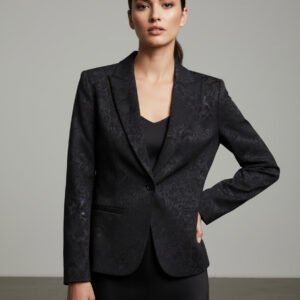 Blazer Brocado Floral con Pedrería Negro